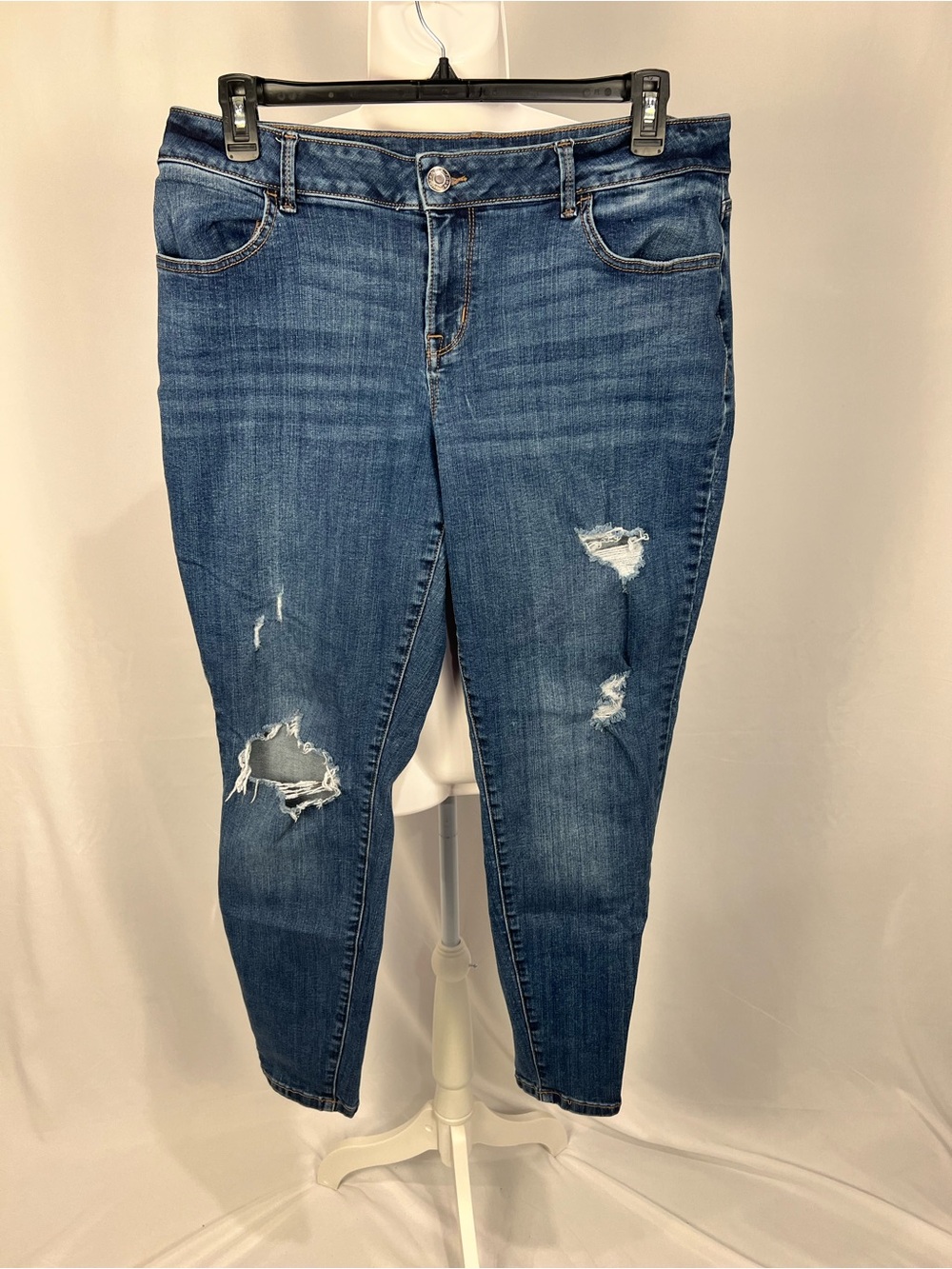 Maurices Women's Mid Rise Dark Blue Distressed Skinny Jeans